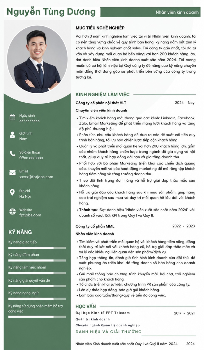 Mẫu CV Nhân viên kinh doanh chuyên nghiệp