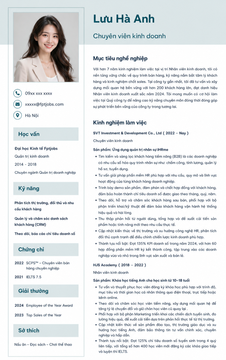 Mẫu CV Sales ấn tượng